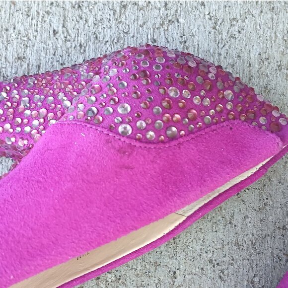 Enzo Angiolini Dark Pink Fuchsia Platform High Stiletto Heels with Rhinestones - Picture 6 of 8